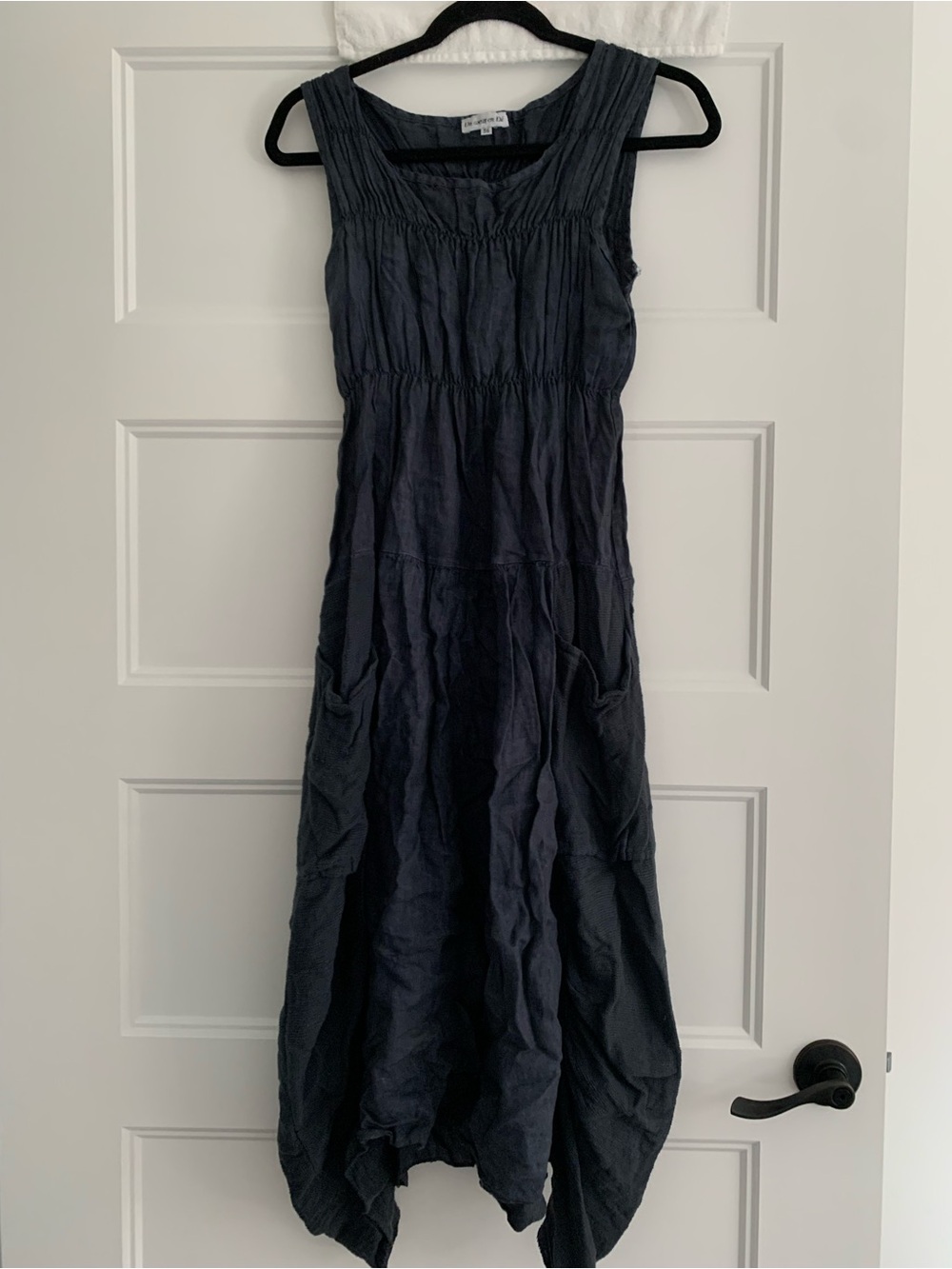 Un Coeur en Ete Baggy Dress Size Medium Blue Linen Gathered Top